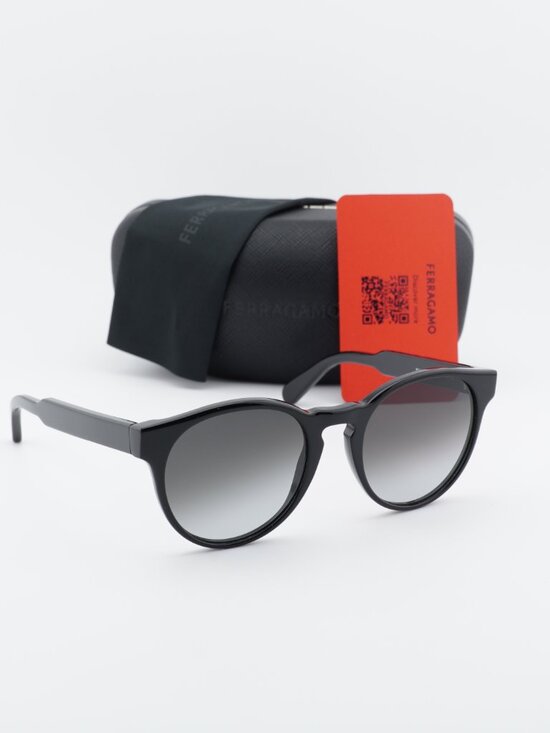 Salvatore Ferragamo SF1068S 001 Round Sunglasses - Black / Grey Gradient